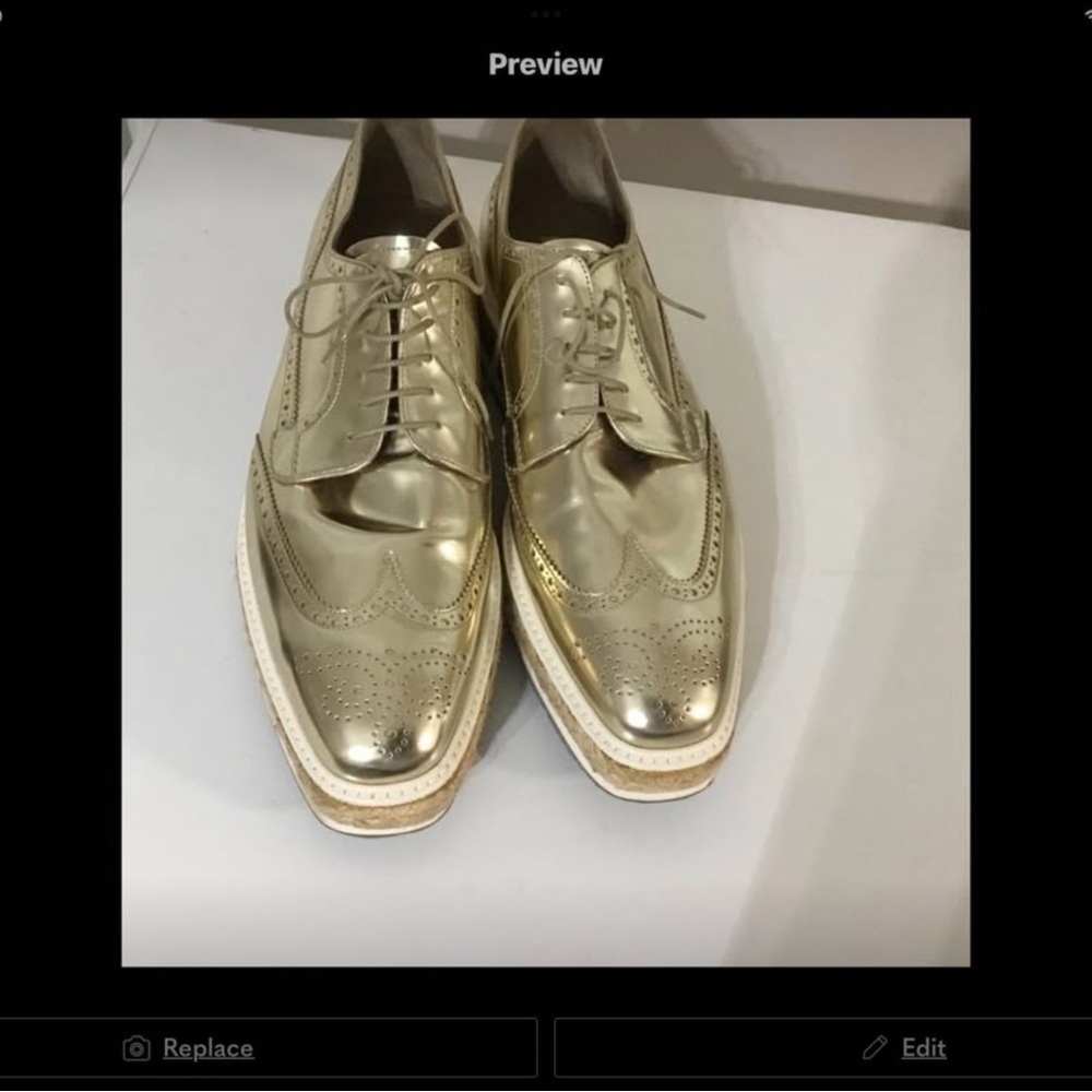 Like New Men’s Prada Metallic Gold Leather Dress Shoes Size 11